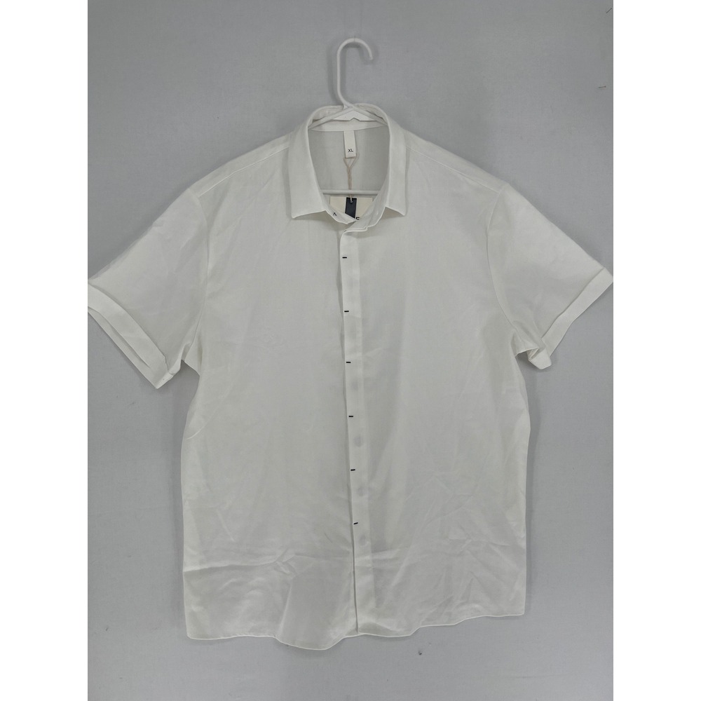 LETSEE Mens Linen Blend Short Sleeve Button Down Shirt White Size XL